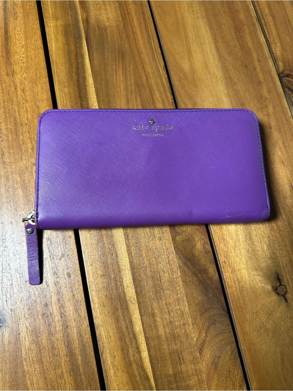 kate spade purple zip-around leather wallet